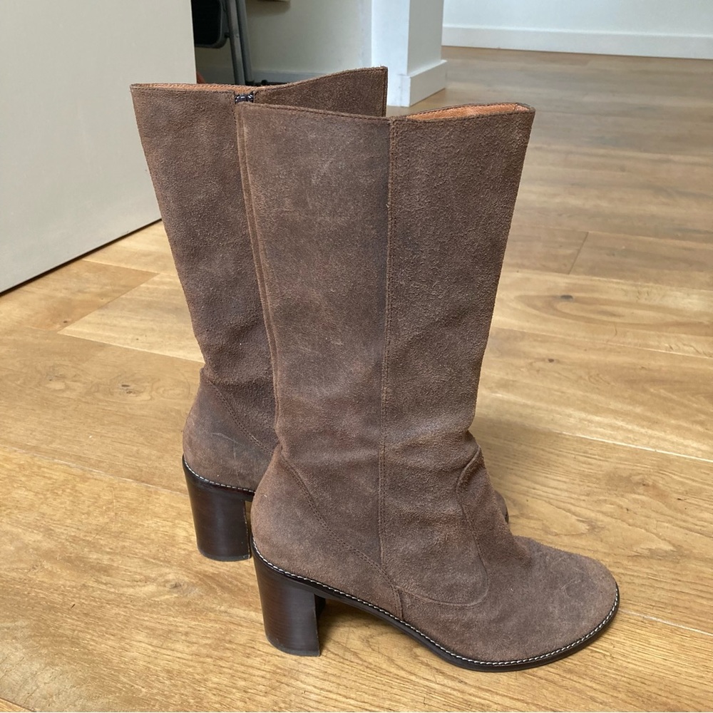 Rubber Sole Brown Suede Heeled Boots 39